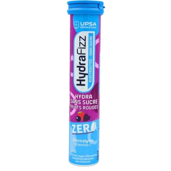 UPSA Hydrafizz Hydra Sans Sucre Goût Fruits Rouges 16 comprimés effervescents - Favorise l’hydratation quotidienne