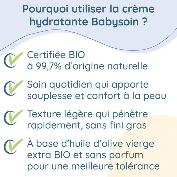Babysoin Crème hydratante BIO - 200ml - Hydratation et confort pour la peau sensible de bébé