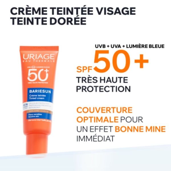 Uriage Bariésun Crème Solaire Teintée SPF 50+ 50ml – Teinte Dorée – Teint unifié et haute protection