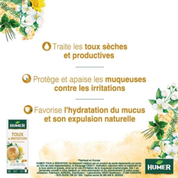 Humer Toux et Irritation - Sirop pour la Toux Sèche et Grasse - 100ml - Soulage et protège