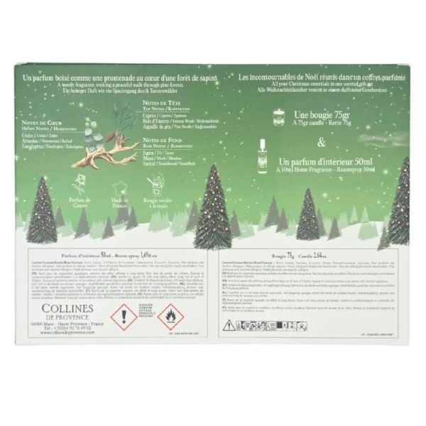 Collines de Provence Bougie et Parfum d'intérieur Forêt de Sapin Coffret 75 g + 50 ml - Ambiance boisée et féerique pour les fêtes