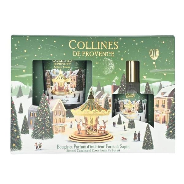 Collines de Provence Bougie et Parfum d'intérieur Forêt de Sapin Coffret 75 g + 50 ml - Ambiance boisée et féerique pour les fêtes