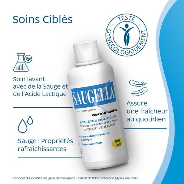 Saugella Dermoliquide Gel Lavant Intime 750 ml - Confort et Équilibre Intime, Anti-Odeurs