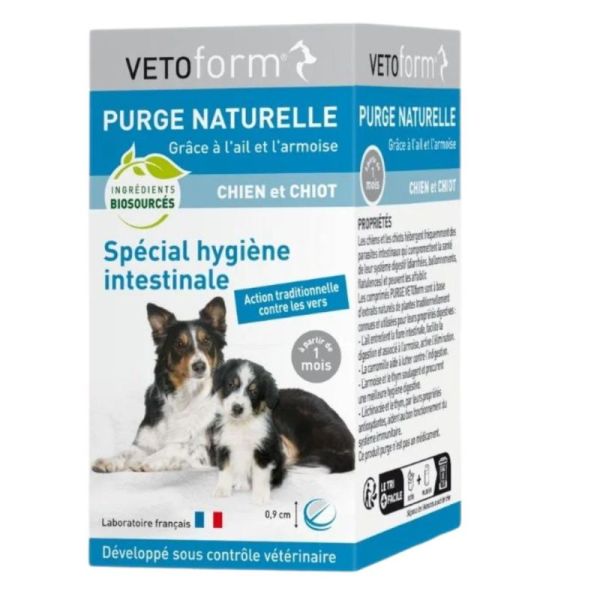 Vetoform Purge Naturelle Chien et Chiot Soutien Digestif - 50 Comprimés