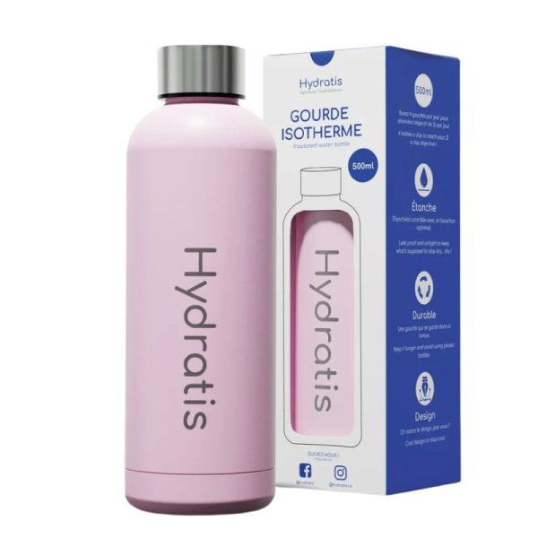 Hydratis Gourde Isotherme en Inox - 500ml - Couleur : Rose - Hydratation pratique et écologique