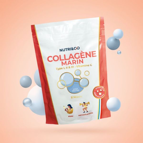 Nutri&Co Le Collagène Marin Type I II III et Vitamine C Goût Neutre 180g – Jeunesse et articulations