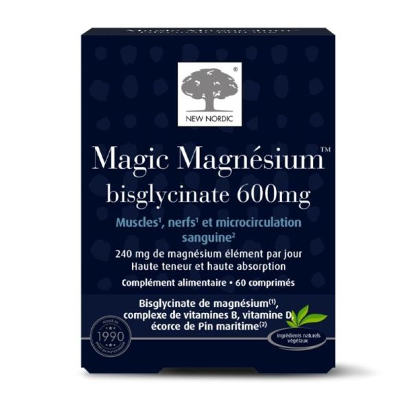 New Nordic Magic Magnesium Bisglycinate 600mg - 60 comprimés - Stress, fatigue et fonction musculaire