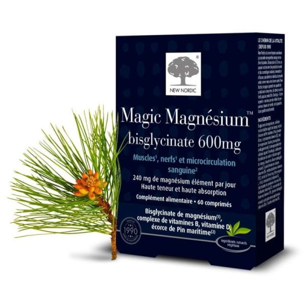 New Nordic Magic Magnesium Bisglycinate 600mg - 60 comprimés - Stress, fatigue et fonction musculaire