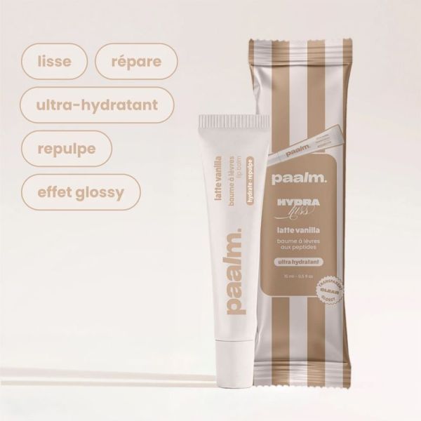 Paalm Baume à Lèvres Hydrakiss Latte Vanilla 15 ml – Baume à lèvres repulpant et hydratant transparent glossy