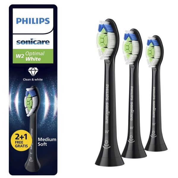 Philips Sonicare W2 Optimal White Têtes de Brosses Noires HX6063/88 - 3 Têtes