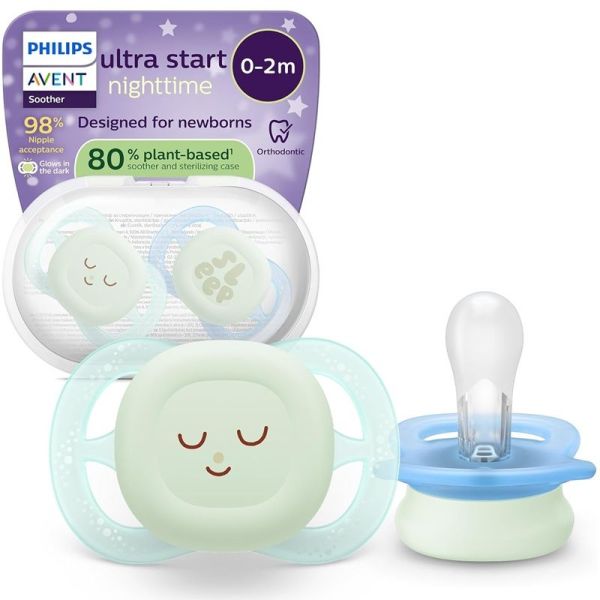 Philips Avent Pacifier Sucette Ultra Start Night 0/2 Mois - 2 Sucettes