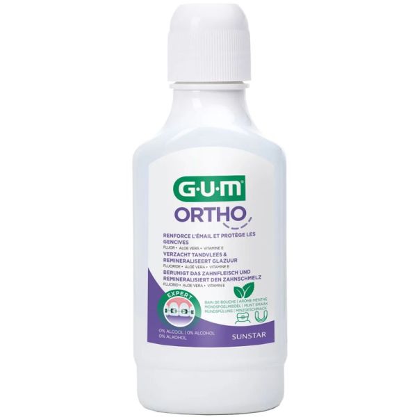 GUM Ortho Bain de Bouche Anti-Plaque Fluoré 300ml – Protection et soin orthodontique