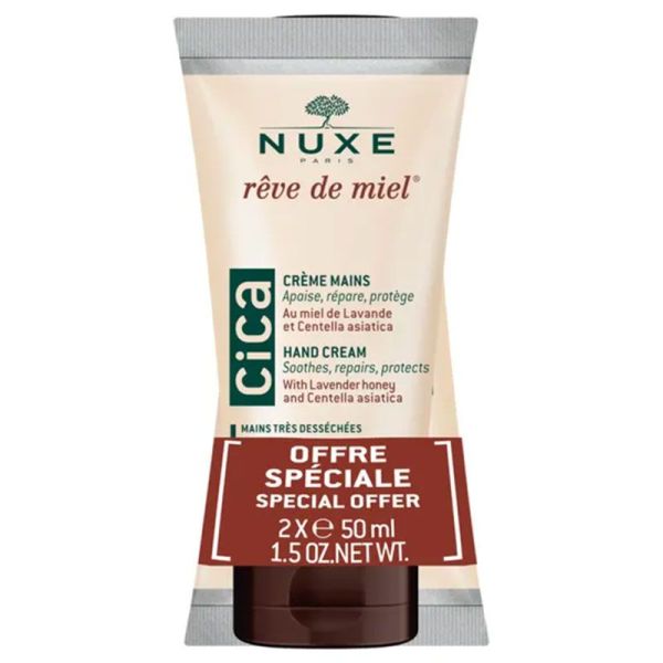 Nuxe Reve De Miel Crème Mains CICA - Peaux Sèches et Abîmées - 2x50ml