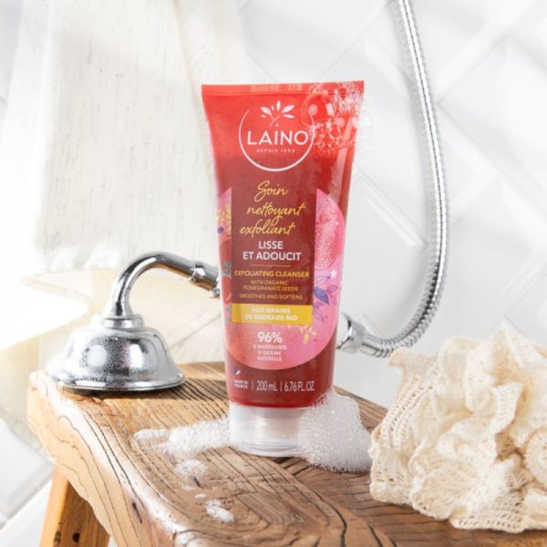 Laino Soin Nettoyant Exfoliant aux Grains de Grenade Bio - 200ml - Nettoie, exfolie et hydrate