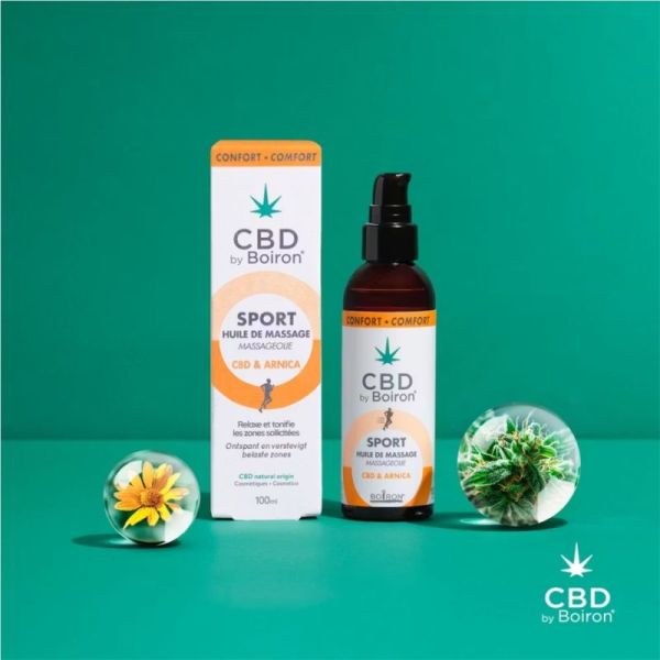 Boiron Huile de Massage Sport CBD & Arnica 100ml - Soulage les tensions musculaires et favorise la récupération