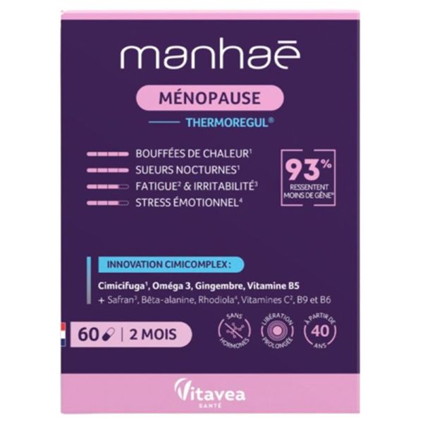 Manhaé Ménopause ThermoRegul 60 Gélules – Confort et bouffées de chaleur
