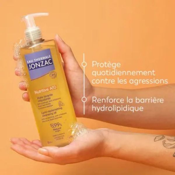 Jonzac Nutritive ATO Huile lavante relipidante 500ml - Anti-grattage et apaisante pour peaux atopiques