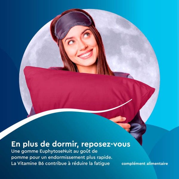 Bayer Santé Euphytose Nuit - Goût Pomme - Aide à l'Endormissement - 30 Gommes