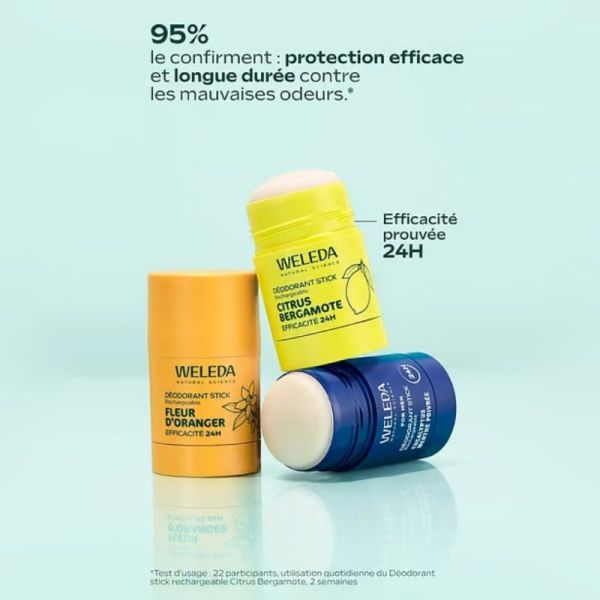 Weleda Déodorant Stick Rechargeable Citrus Bergamote - Protège efficacement et naturellement contre les odeurs pendant 24h