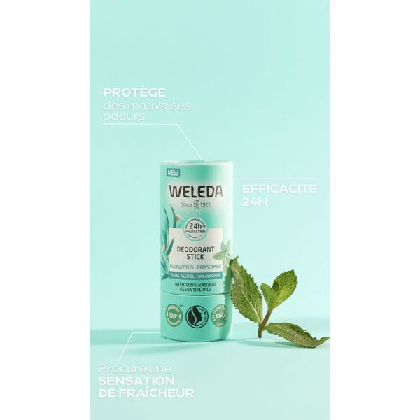 Weleda Déodorant Stick Eucalyptus Menthe Poivrée Lot de 2 x 50g – Fraîcheur intense solide
