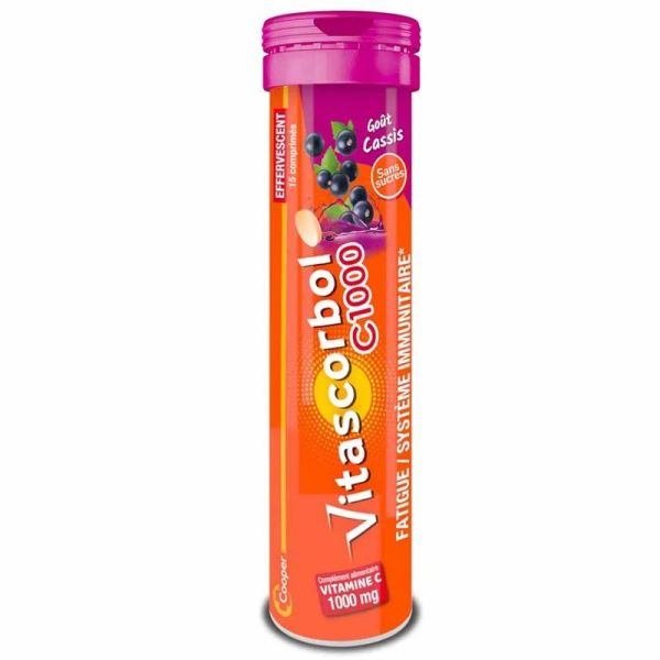 Vitascorbol Vitamine C 1000mg - 15 Comprimés Effervescents Cassis