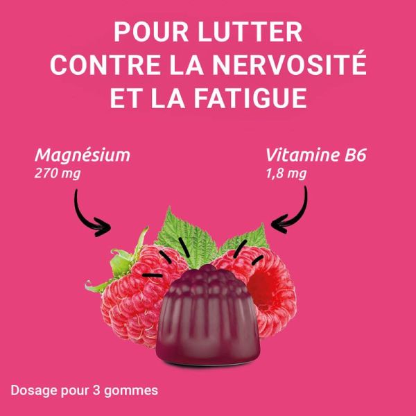 Mag 2 Gommes Nervosité Fatigue - Lot de 2 x 45 Gummie - Goût Framboise - Réduit fatigue et stress