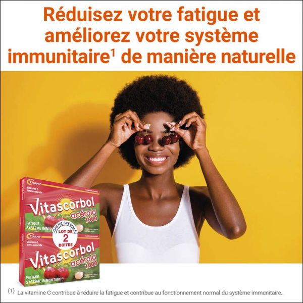 Vitascorbol Acérola 1000 - Lot de 2 x 30 comprimés à croquer - Vitalité naturelle à base de vitamine C
