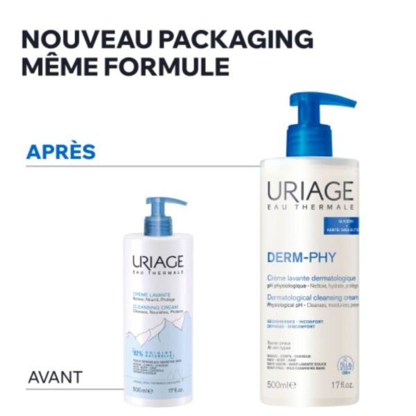 Uriage Derm-Phy Crème Lavante Dermatologique 1L - Nettoie, nourrit et protège