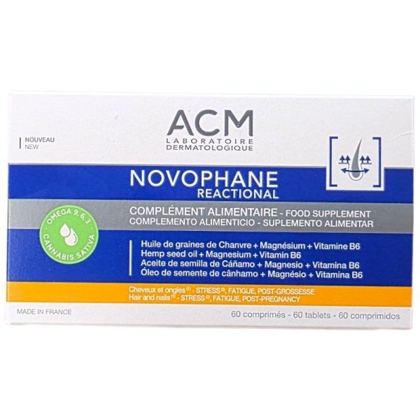Novophane Reactional - 60 comprimés - Cheveux & ongles - Stress, fatigue, post-grossesse