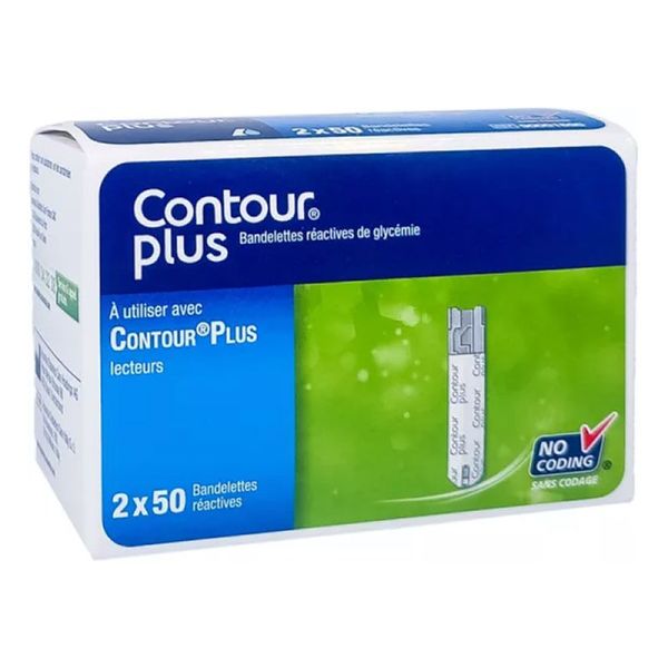 Ascencia Contour Plus - Bandelettes Réactives - 100 bandelettes