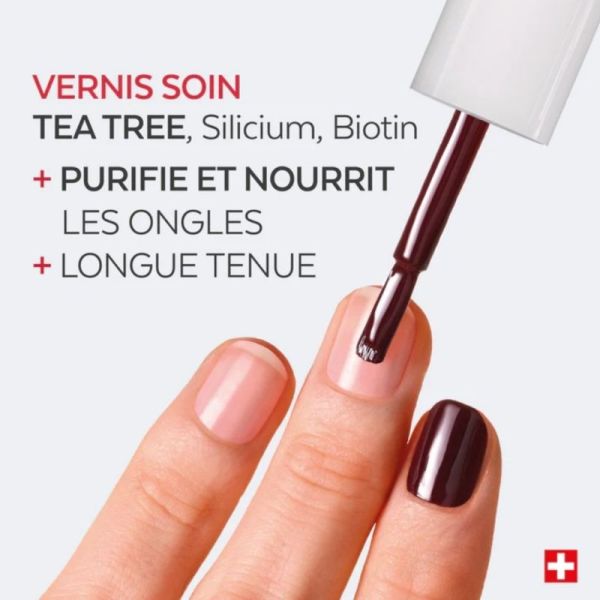 Poderm Vernis Color Care Tea Tree Rouge Noir 8 ml – vernis soin intense effet sophistiqué