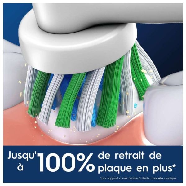 Oral-B Pack de 3 brossettes Pro Cross Action Blanches - Elimination optimale de la plaque dentaire