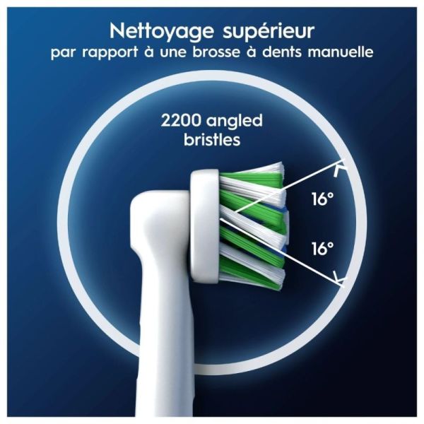 Oral-B Pack de 3 brossettes Pro Cross Action Blanches - Elimination optimale de la plaque dentaire