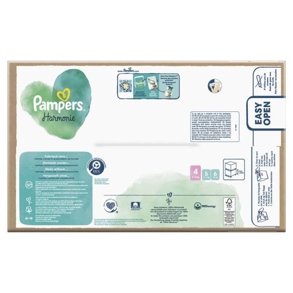 Pampers Harmonie Taille 4 / 9-14kg - 74 Couches Mega Pack - Zéro parfum et lotion, hypoallergénique