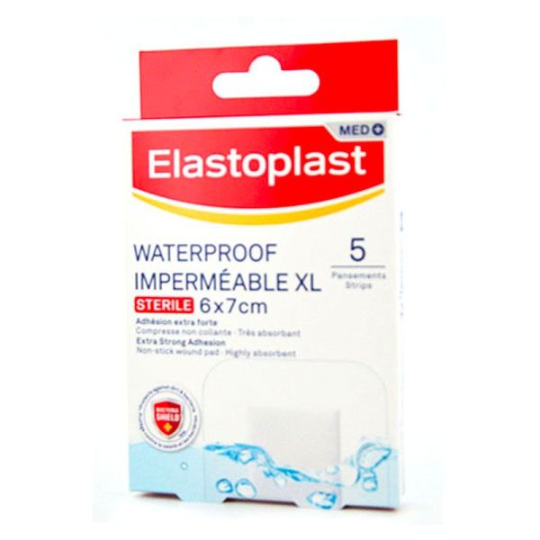 Elastoplast Waterproof - Pansements Imperméables XL Stériles - 6 x 7cm - 5 Pansements