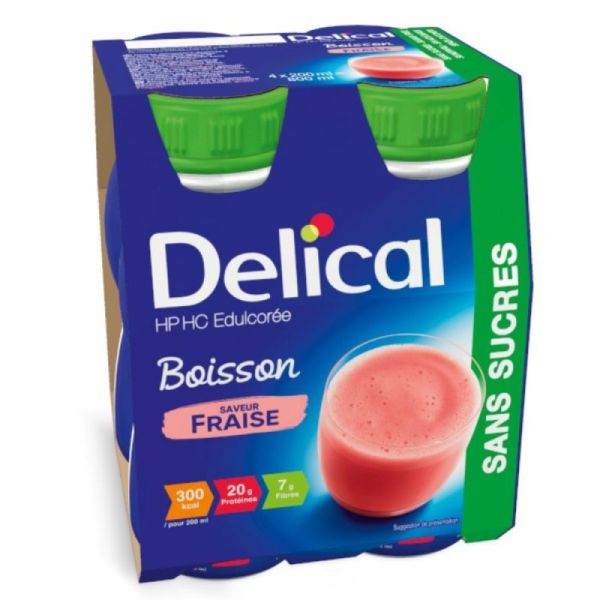 Delical Boisson HP HC Edulcorée sans Sucres Fraise 4 x 200ml