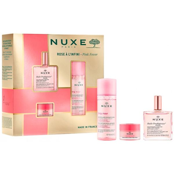 Nuxe Coffret Rose à l'Infini - 3 Soins Délicats - Huile Prodigieuse + Eau Micellaire + Baume Lèvres