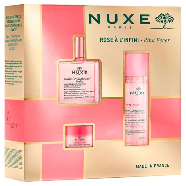 Nuxe Coffret Rose à l'Infini - 3 Soins Délicats - Huile Prodigieuse + Eau Micellaire + Baume Lèvres