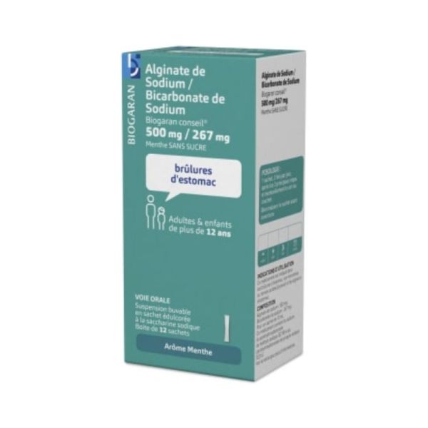Biogaran Alginate de sodium / Bicarbonate de sodium 500 mg / 267 mg 12 sachets