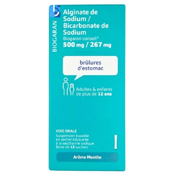Biogaran Alginate de sodium / Bicarbonate de sodium 500 mg / 267 mg 12 sachets