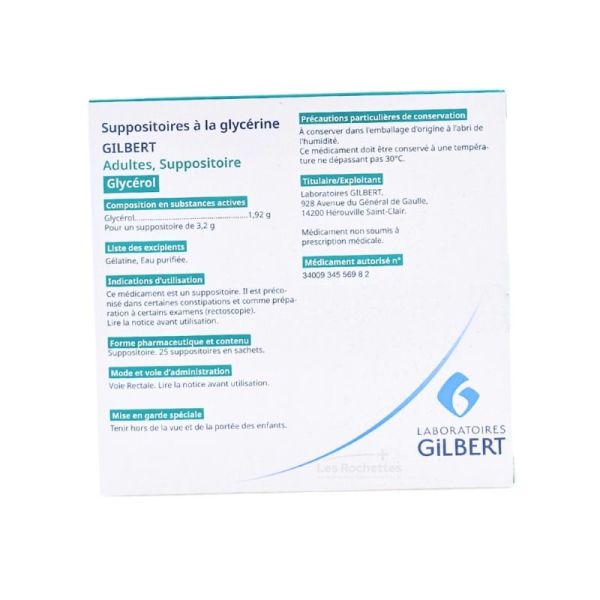 Gilbert Suppositoire à la glycérine Adulte - 25 suppositoires