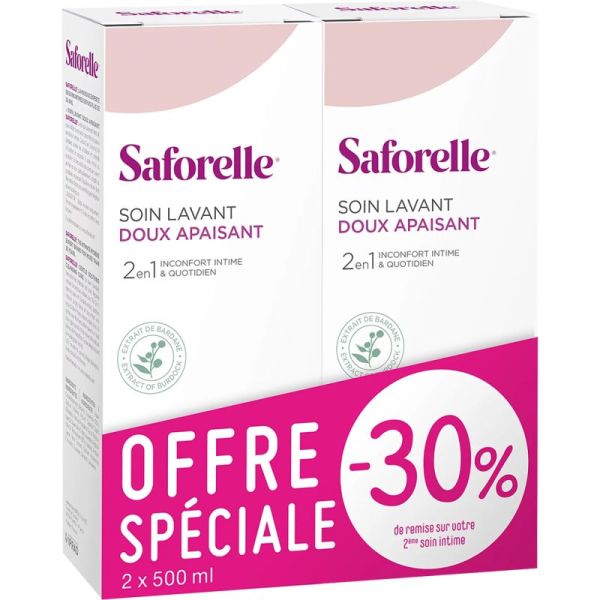 Saforelle Soin Lavant Doux Apaisant Lot de 2x500ml – Apaisement immédiat