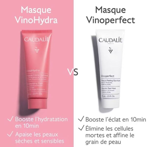 Caudalie VinoHydra Masque-Crème Hydratant 75 ml - Bain d'hydratation à la centella