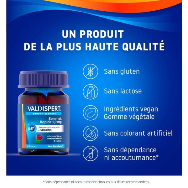 Valdispert Sommeil Rapide 1,9mg - 30 Gummies - Endormissement accéléré en 5 minutes