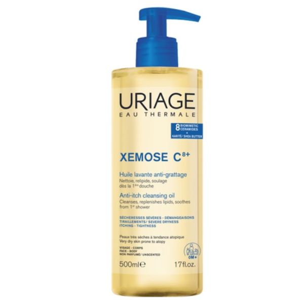 Uriage Xemose C8+ Huile Lavante Anti-Grattage 500 ml - Nettoie, relipide et soulage dès la 1ère douche