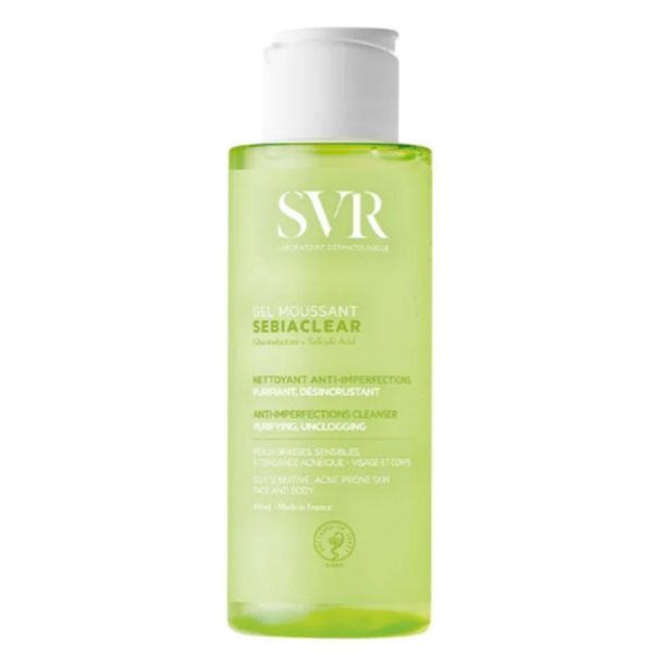SVR Sebiaclear Gel Moussant 100 ml - nettoie les imperfections et purifie les peaux grasses, sensibles, à tendance acnéique - Visage et corps