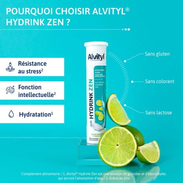 Alvityl Hydrink Zen - 20 Comprimés Effervescents - Hydratation et bien-être mental en période de stress