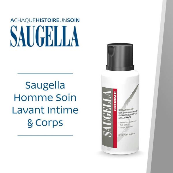 Saugella Homme Soin Lavant Intime & Corps - Pour le Corps et la Zone Intime - 200 ml