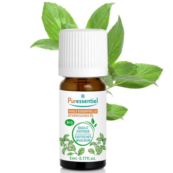 Puressentiel Huile Essentielle Basilic Bio 5 ml – Favorise le confort digestif et apaise les tensions musculaires