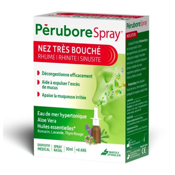 Mayoly Perubore Spray Nasal - Nez Très Bouché - Dès 6 ans - Décongestionne et Apaise - 30ml